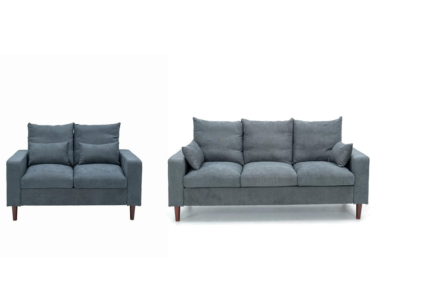 Grey Linen 3-Seater and 2-Seater Fabric Sofa Set with Pocket Spring Cushions and Solid Wood Legs