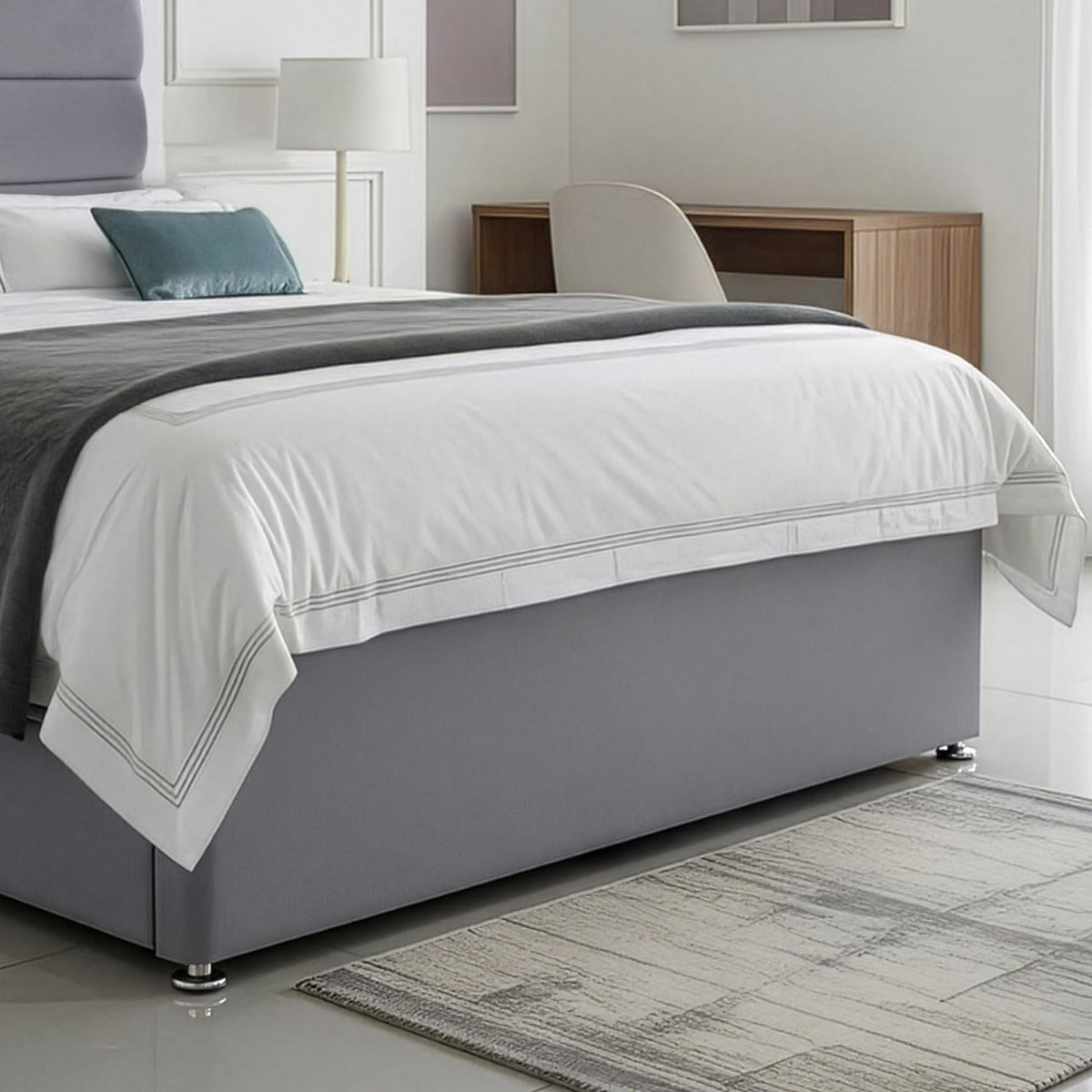 5ft King Size Divan Bed Set with Orthopaedic Mattress, 2 Storage Drawers and 26-Inch Headboard, Sierra Grey