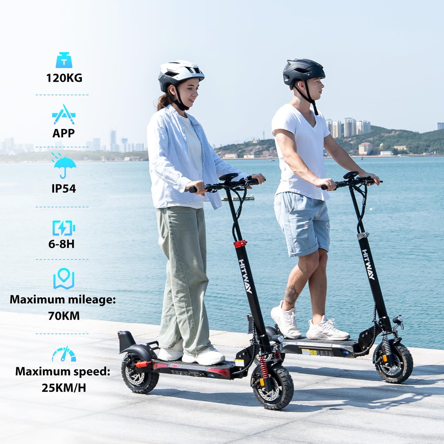 HITWAY Electric Scooter Adult 10 Inch, 15.6-27AH Battery 500W Motor