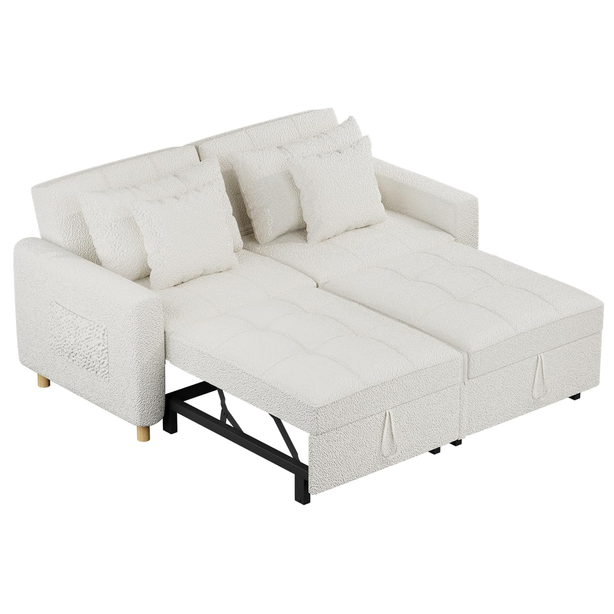 3-in-1 Convertible Sofa Bed with Dual Independent Adjustable Backrests and Castor Wheels, White Linen