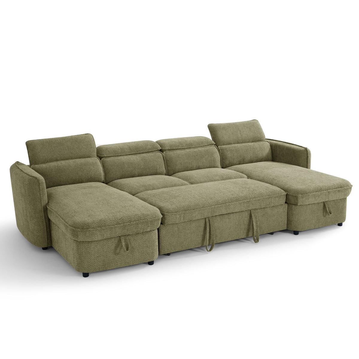 U-Shaped Corner Sofa Bed in Green Upholstery with 2-Person Delivery and In-Room Assembly