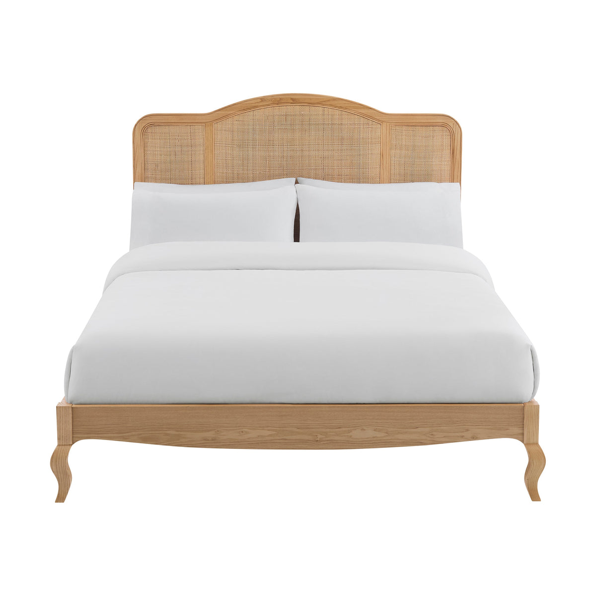 Annecy Natural Rattan Bed Frame with Sprung Slat Base and Curved Headboard