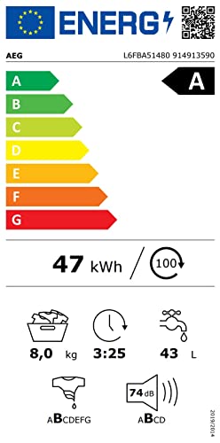 AEG Series 6000 L6FBA51480 washing machine Front-load 8 kg 1400 RPM White