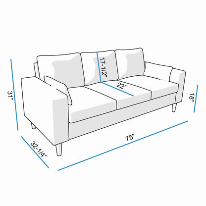 Grey Linen 3-Seater and 2-Seater Fabric Sofa Set with Pocket Spring Cushions and Solid Wood Legs