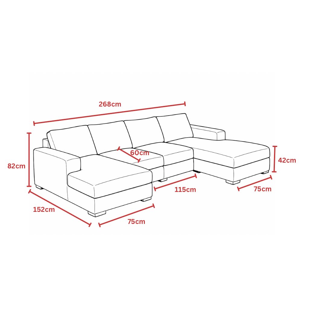 U-Shaped 4-5 Seater Sectional Sofa with Full Back Chaise and Tufted Arms in Black Linen
