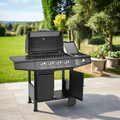 CosmoGrill Original 5 Gas Burner 4+1 Garden Grill, Steel Warming Rack, Side-Burner