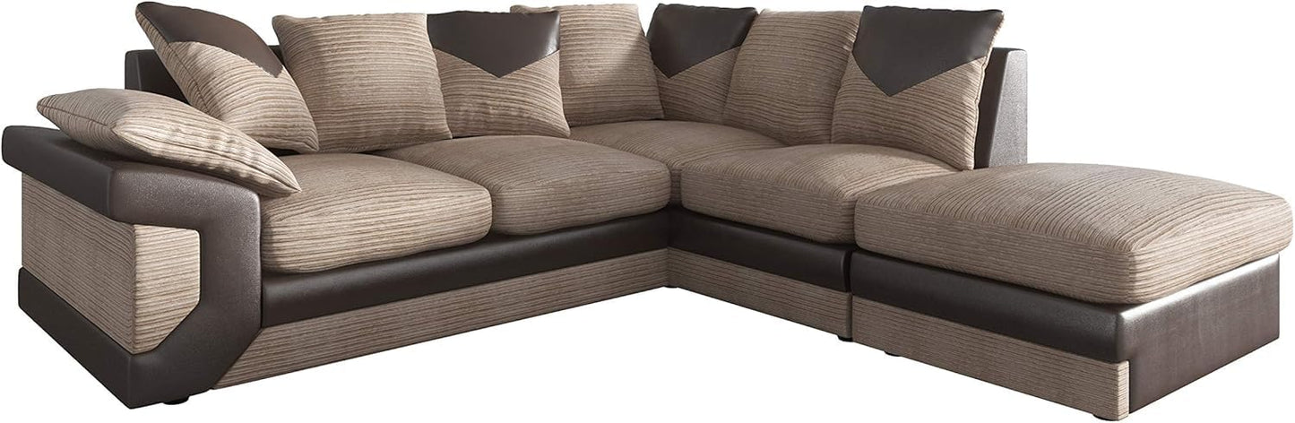 Large L-Shaped Corner Sofa in Jumbo Cord Fabric with Foam-Filled Seats Beige Brown Right Hand