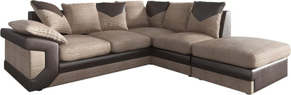 Large L-Shaped Corner Sofa in Jumbo Cord Fabric with Foam-Filled Seats Beige Brown Right Hand