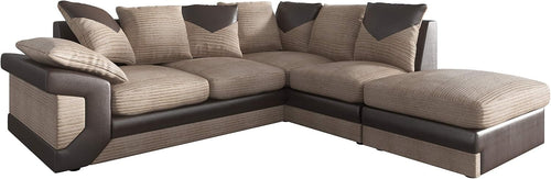 Large L-Shaped Corner Sofa in Jumbo Cord Fabric with Foam-Filled Seats Beige Brown Right Hand
