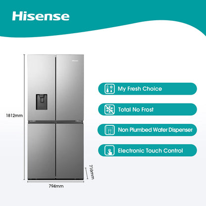 Hisense RQ560N4WCF Freestanding American Fridge Freezer Cross Door, No Frost, 454 liters, Stainless Steel  s