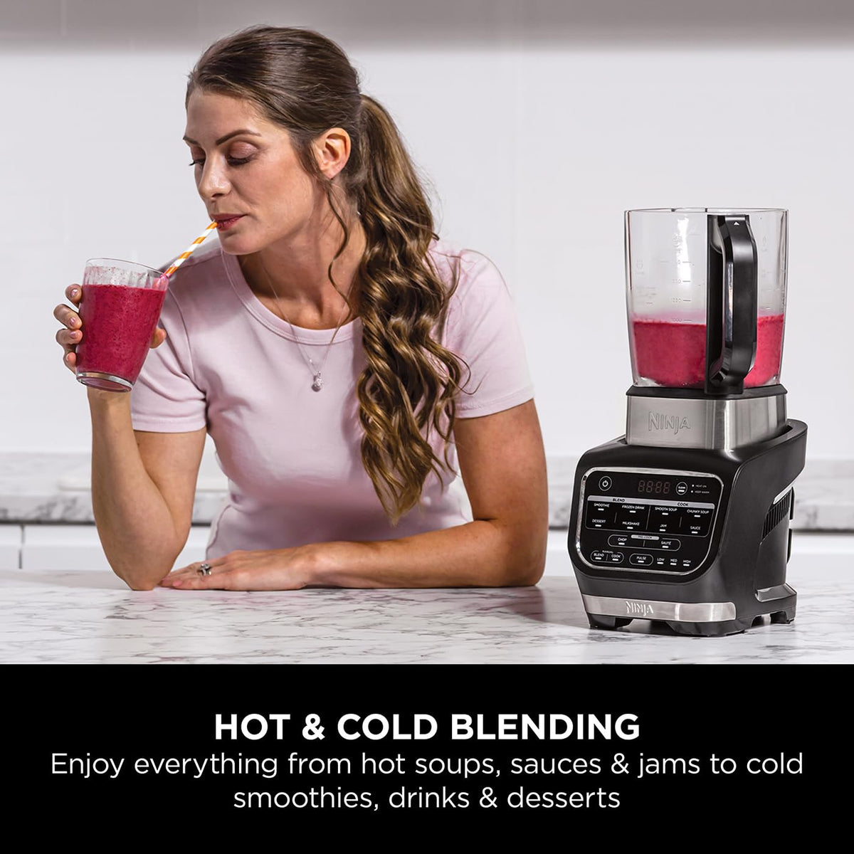 Ninja Foodi Blender & Soup Maker, 10 Auto-iQ Programs, 1.7L Glass Jug, Hot & Cold Blender