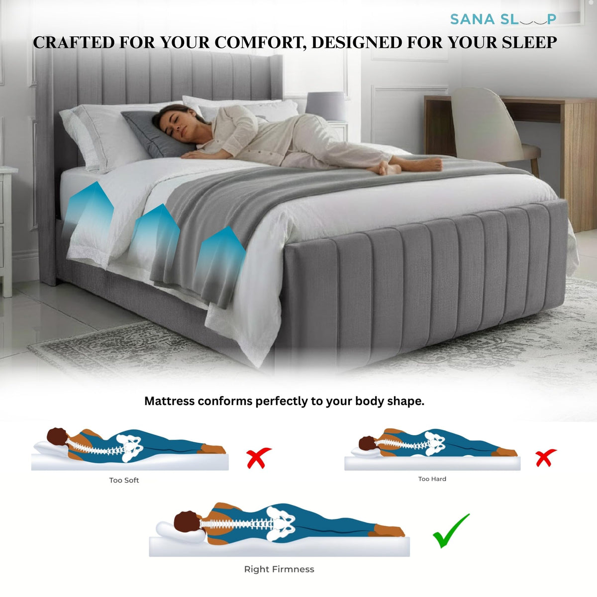 Small Double Ottoman Gas Lift Bed Frame with Concealed Storage in Plush Grey Fabric