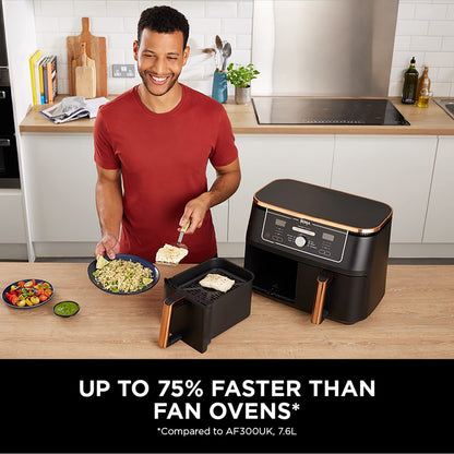Ninja Foodi MAX Dual Zone Air Fryer, Amazon Exclusive, Tongs, 2 Drawers, 9.5L