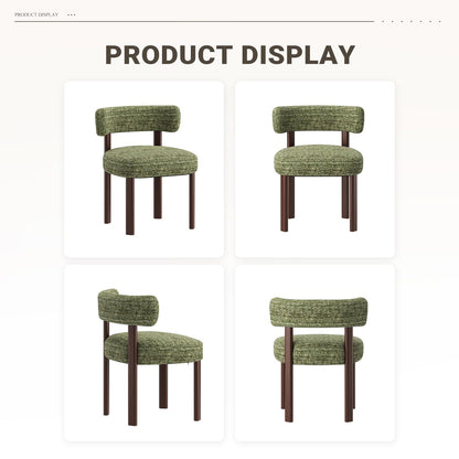 Set of 6 Upholstered Wood Dining Chairs with Curved Open Backrest and Thick Seat Cushion, Green Fabric