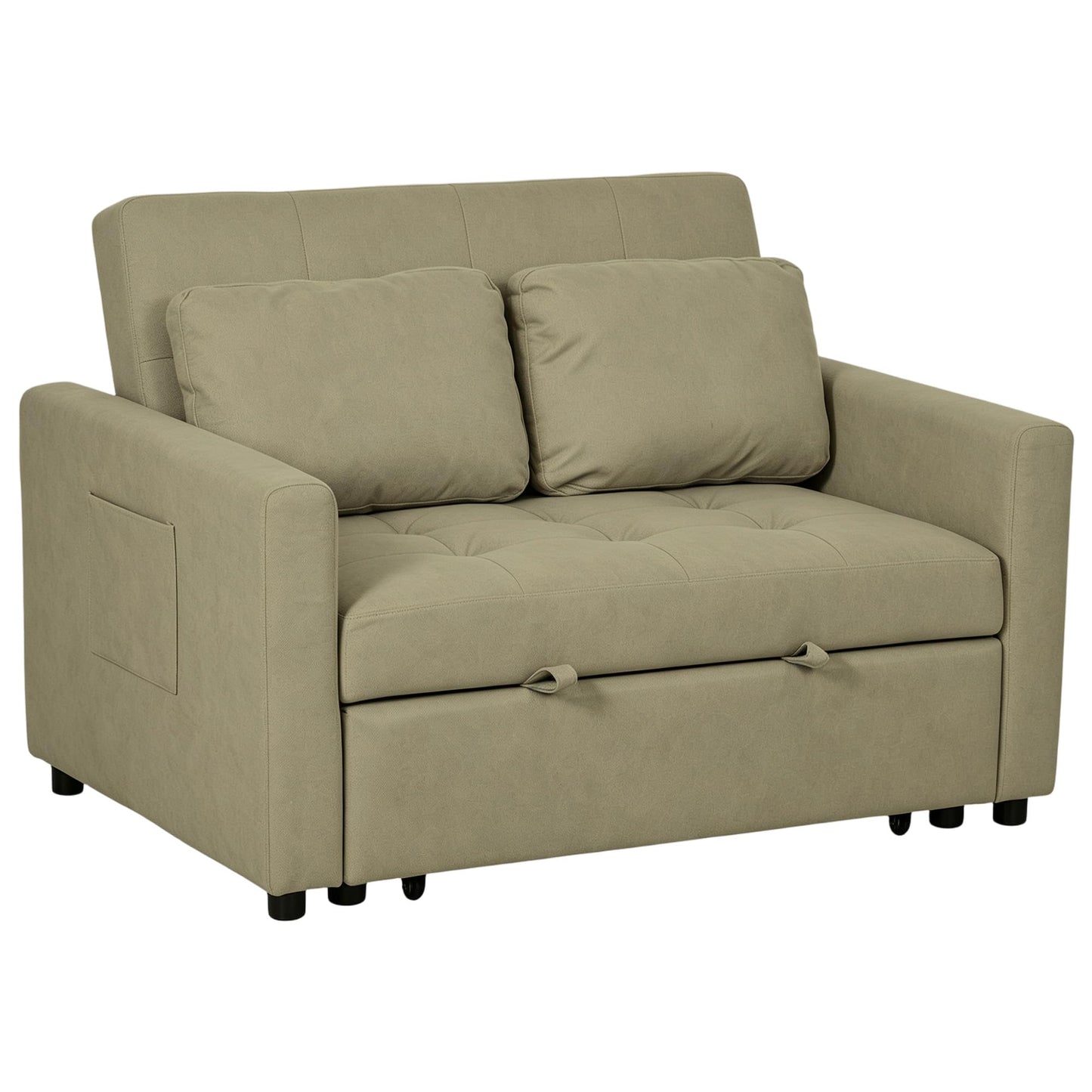 2-Seater Sofa Bed Settee in Snow Flannel with 3-Position Recline and Pull-Out Bed, 120cm, Light Brown