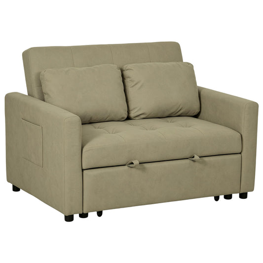 2-Seater Sofa Bed Settee in Snow Flannel with 3-Position Recline and Pull-Out Bed, 120cm, Light Brown