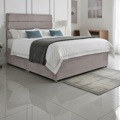 5ft King Size Divan Bed Set with Orthopaedic Mattress, 2 Storage Drawers and 26-Inch Headboard, Silver