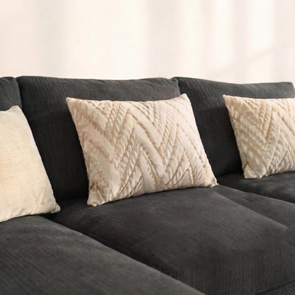 U-Shaped 4-5 Seater Sectional Sofa with Full Back Chaise and Tufted Arms in Black Linen