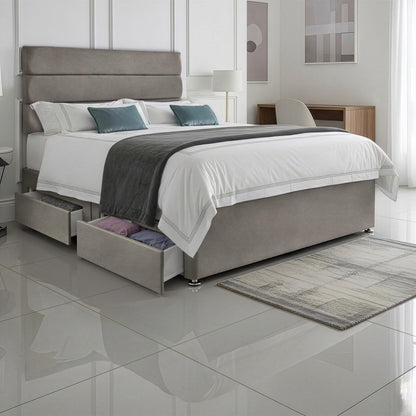 5ft King Size Divan Bed Set with Orthopaedic Mattress, 2 Storage Drawers and 26-Inch Headboard, Grey