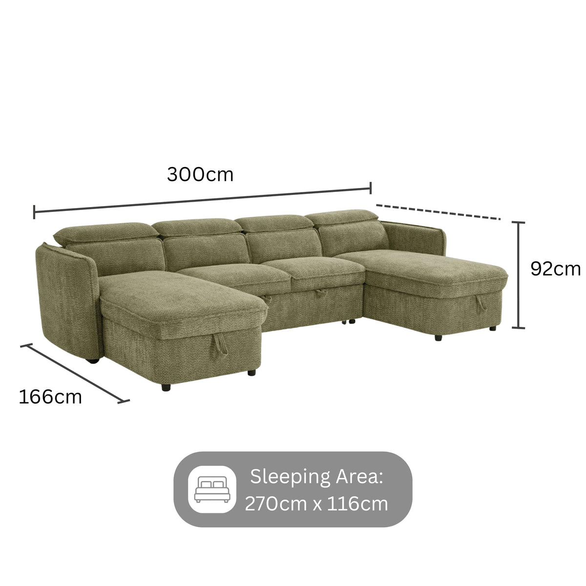 U-Shaped Corner Sofa Bed in Green Upholstery with 2-Person Delivery and In-Room Assembly
