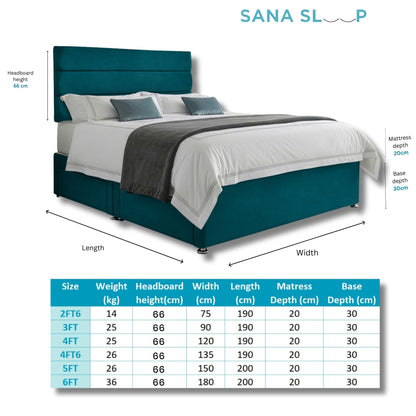 5ft King Size Divan Bed Set with Orthopaedic Mattress, 2 Storage Drawers and 26-Inch Headboard, Jade