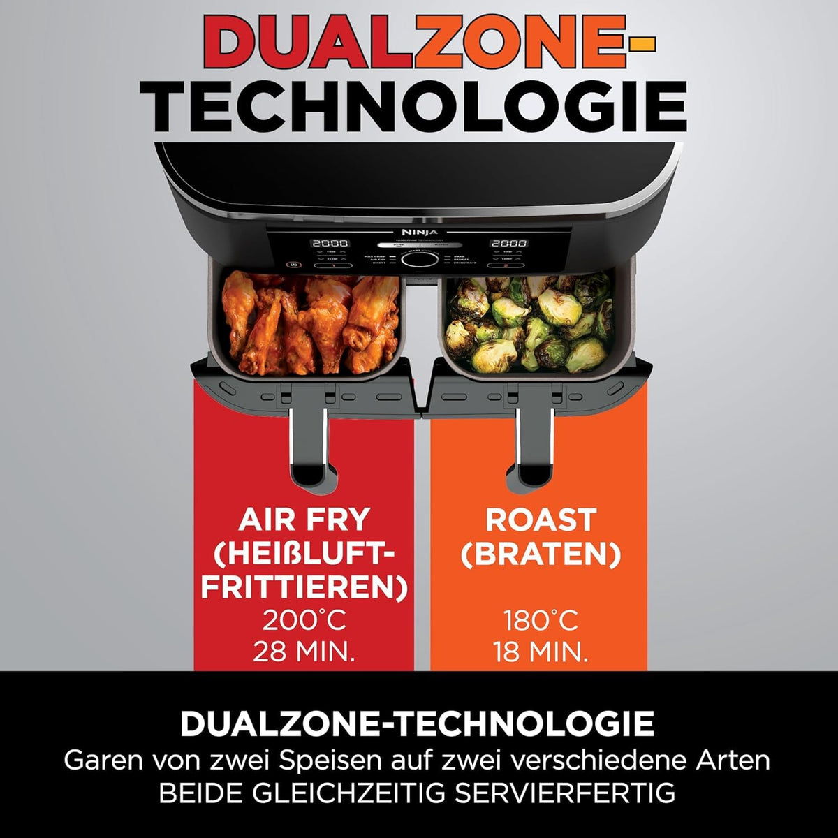 Ninja Foodi Dual Zone Digital Air Fryer, 2 Drawers, 7.6 L, 4-in-1, Used No Oil, Airfry, Max Crisp
