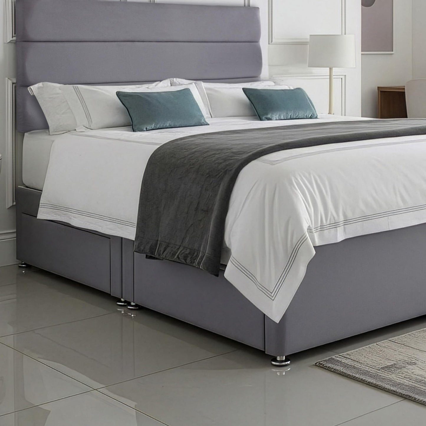 5ft King Size Divan Bed Set with Orthopaedic Mattress, 2 Storage Drawers and 26-Inch Headboard, Sierra Grey