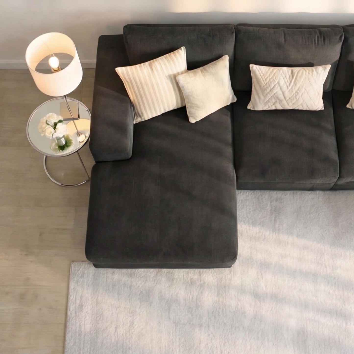 U-Shaped 4-5 Seater Sectional Sofa with Full Back Chaise and Tufted Arms in Black Linen
