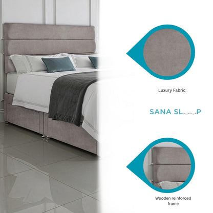 5ft King Size Divan Bed Set with Orthopaedic Mattress, 2 Storage Drawers and 26-Inch Headboard, Silver