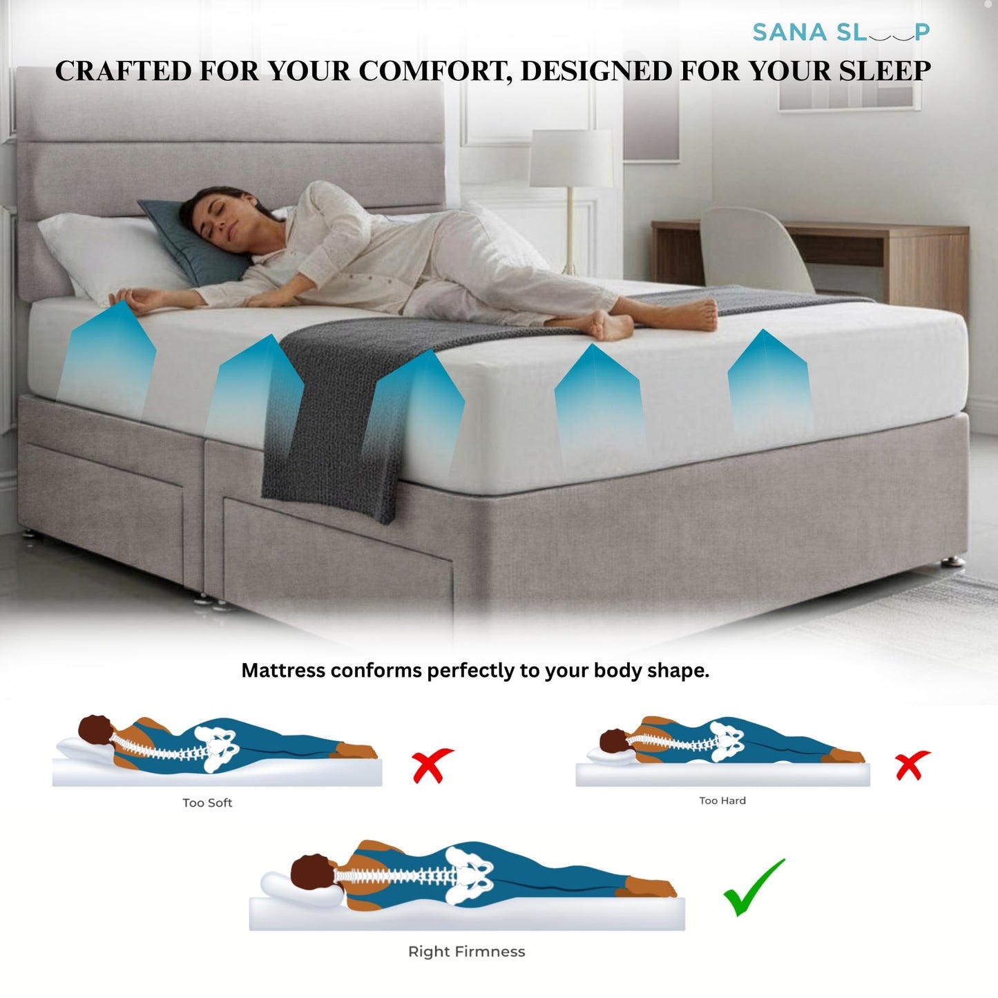 5ft King Size Divan Bed Set with Orthopaedic Mattress, 2 Storage Drawers and 26-Inch Headboard, Silver