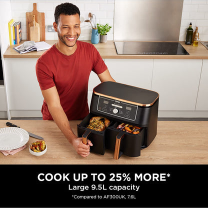 Ninja Foodi MAX Dual Zone Air Fryer, Amazon Exclusive, Tongs, 2 Drawers, 9.5L