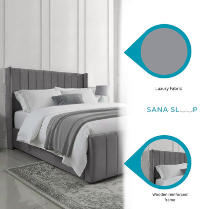 Small Double Ottoman Gas Lift Bed Frame with Concealed Storage in Plush Grey Fabric