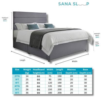 5ft King Size Divan Bed Set with Orthopaedic Mattress, 2 Storage Drawers and 26-Inch Headboard, Sierra Grey