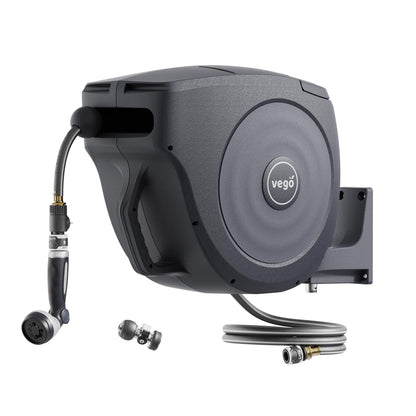 Garden Hose Reel Retractable Hi-Flow 50ft Wall Mounted Hose Reel Automatic Rewind, Any Length Lock
