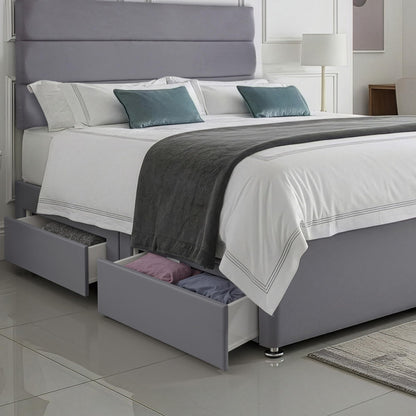 5ft King Size Divan Bed Set with Orthopaedic Mattress, 2 Storage Drawers and 26-Inch Headboard, Sierra Grey