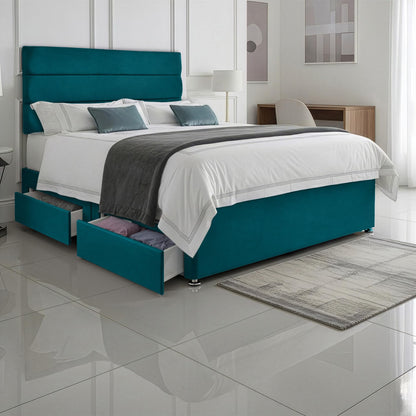 5ft King Size Divan Bed Set with Orthopaedic Mattress, 2 Storage Drawers and 26-Inch Headboard, Jade
