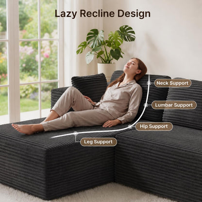 250cm Modular L-Shaped Corner Sofa in Dark Grey Corduroy with Built-In Storage and No Assembly Required