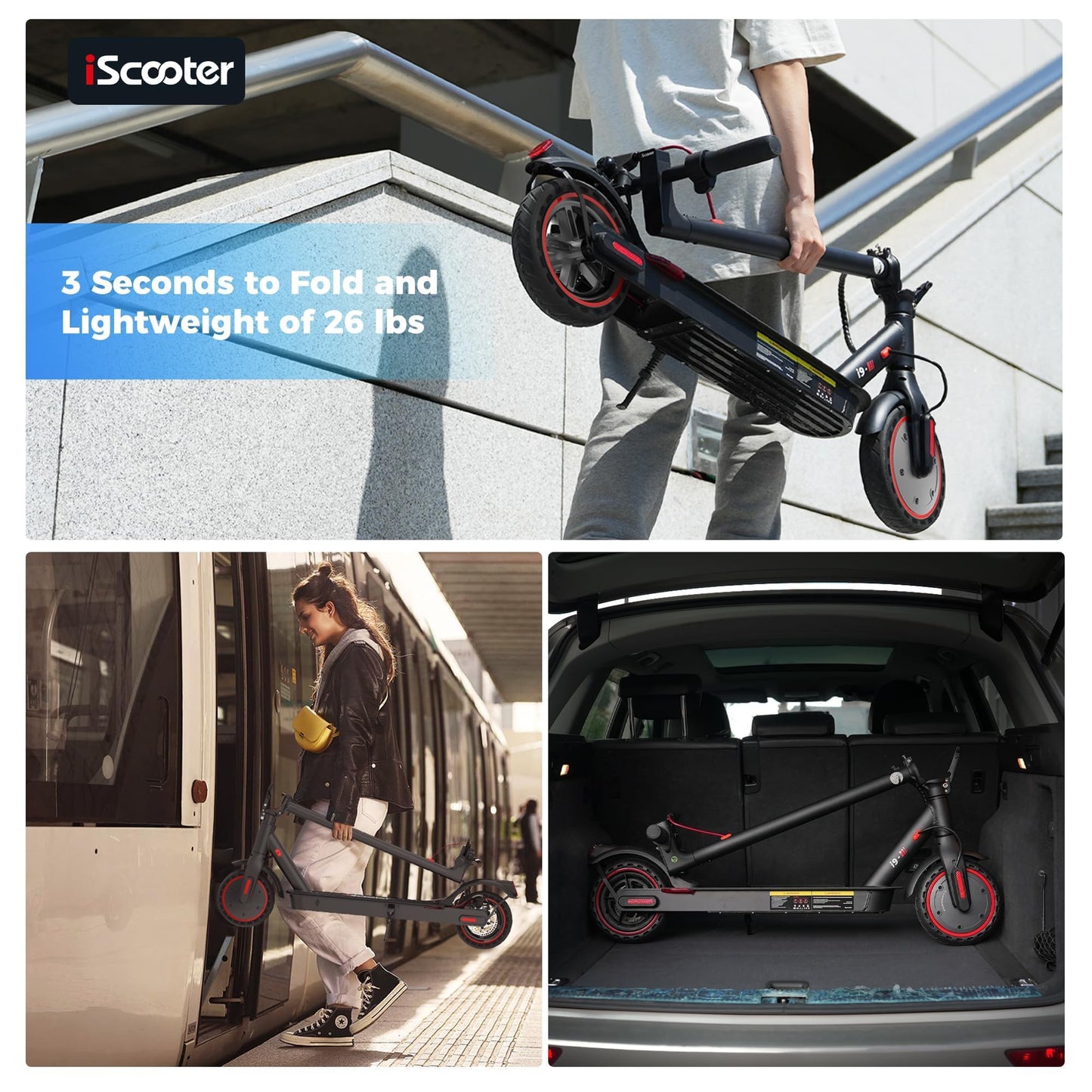 iScooter Electric Scooter, i9 Electric Scooters Adult, 8.5”Solid Tires, 30km Range, 3 Speed Mode