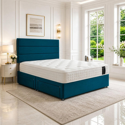 5ft King Size Divan Bed Set with Orthopaedic Mattress, 2 Storage Drawers and 26-Inch Headboard, Jade
