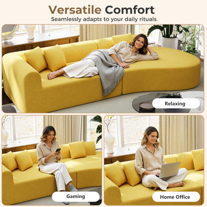 315cm Modular Boneless Corner Sofa in Yellow Chenille with Memory Foam Cushions and No Assembly Required