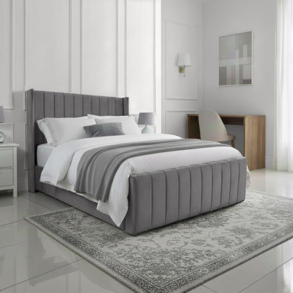 Small Double Ottoman Gas Lift Bed Frame with Concealed Storage in Plush Grey Fabric