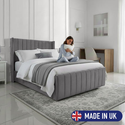 Small Double Ottoman Gas Lift Bed Frame with Concealed Storage in Plush Grey Fabric