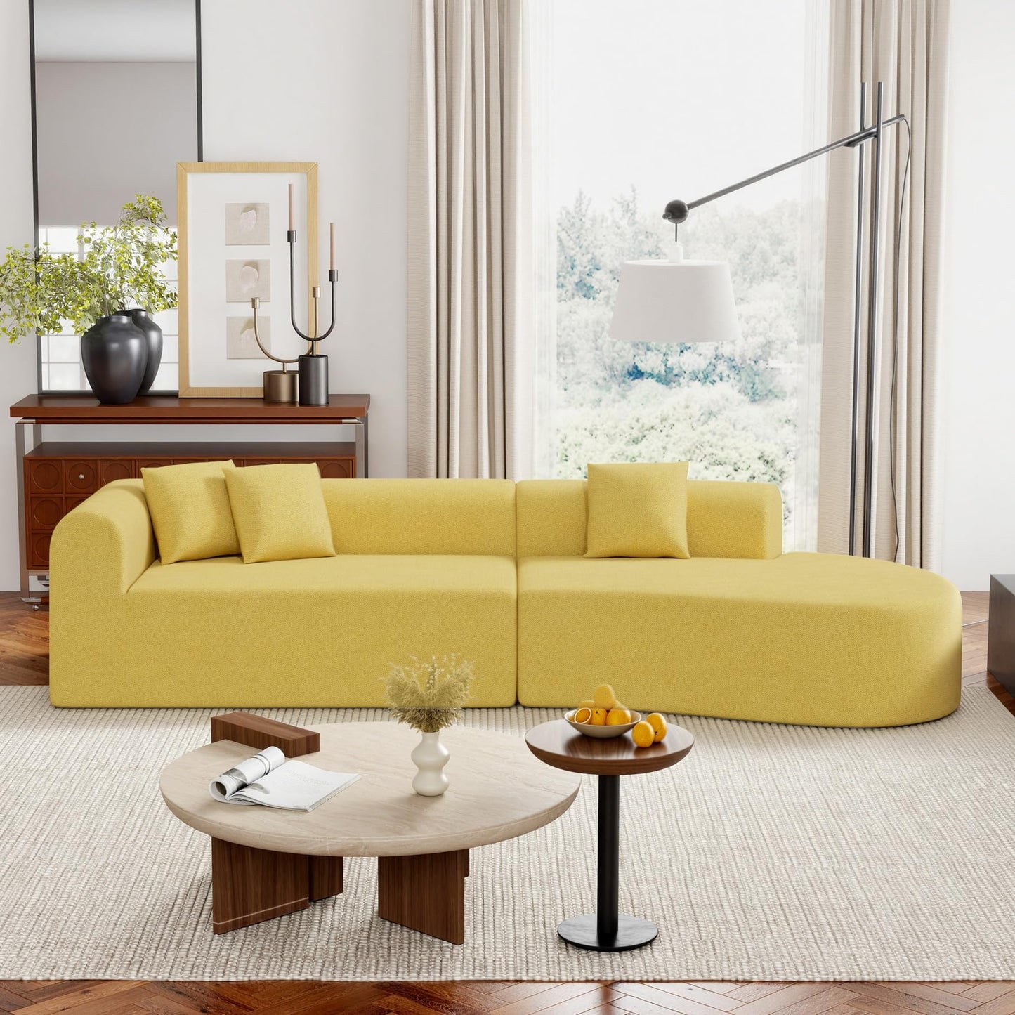 315cm Modular Boneless Corner Sofa in Yellow Chenille with Memory Foam Cushions and No Assembly Required