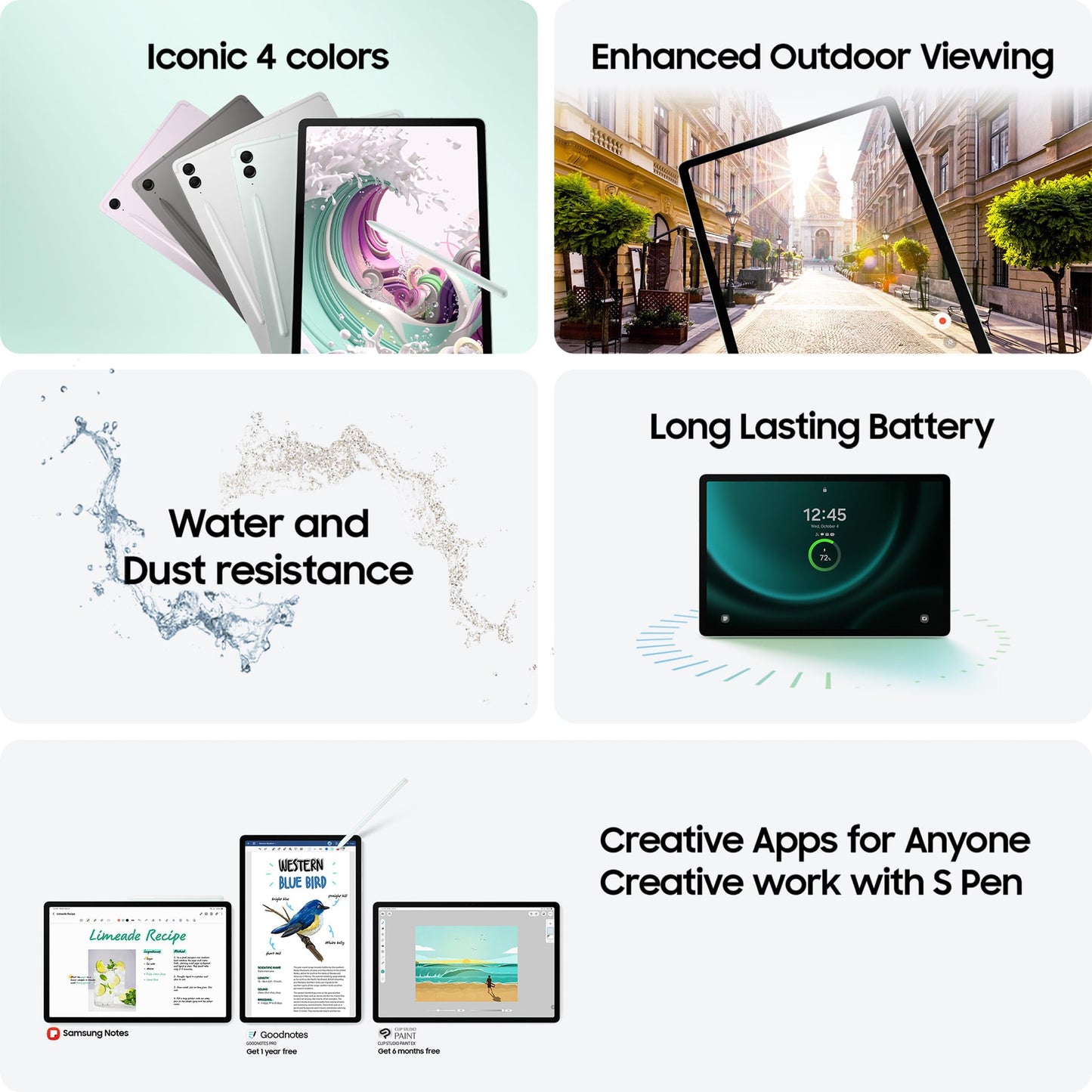 Samsung Galaxy Tab S9 FE+ Tablet with S Pen, 128GB, Long-lasting Battery