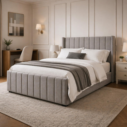 Small Double Ottoman Gas Lift Bed Frame with Concealed Storage in Plush Grey Fabric