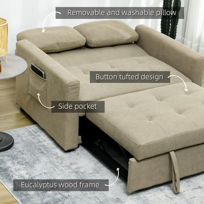 2-Seater Sofa Bed Settee in Snow Flannel with 3-Position Recline and Pull-Out Bed, 120cm, Light Brown
