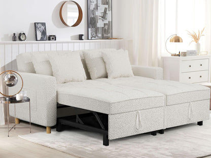3-in-1 Convertible Sofa Bed with Dual Independent Adjustable Backrests and Castor Wheels, White Linen