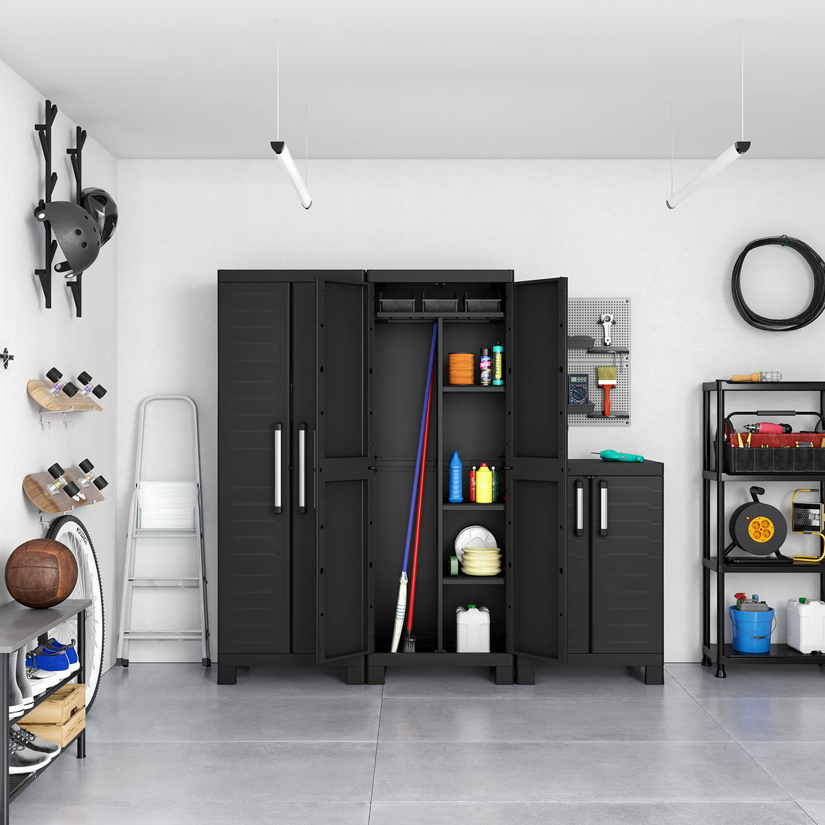 Keter Detroit Multi space Indoor Base Garage Utility Multi purpose Cabinet - Black