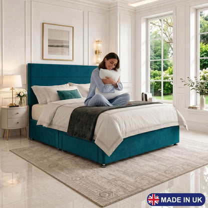 5ft King Size Divan Bed Set with Orthopaedic Mattress, 2 Storage Drawers and 26-Inch Headboard, Jade