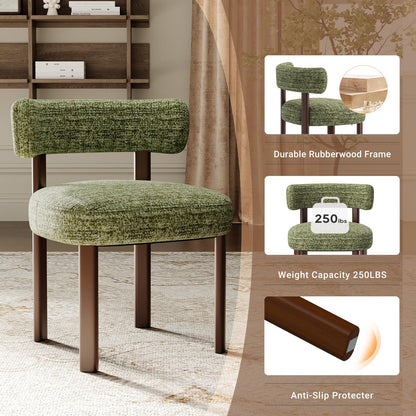 Set of 6 Upholstered Wood Dining Chairs with Curved Open Backrest and Thick Seat Cushion, Green Fabric